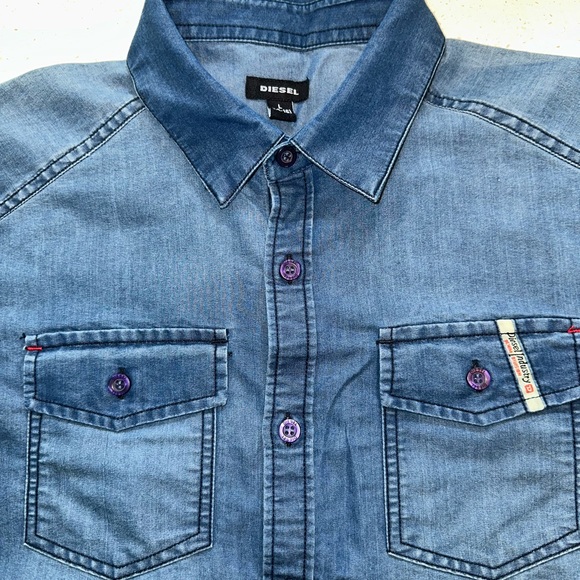 Boys Diesel Chambray Button Down (Lg - 14/16) - Picture 3 of 6